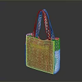 Vibrant Red Tote Bag With Colorful Straps And Patterned Woven Design