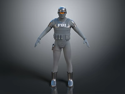 Gray Tactical FBI Security Uniform With Protective Vest And Combat Boots 3d model