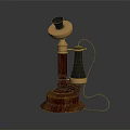 Vintage Telephone With Wooden Base Brass Accents And Black Wired Handset