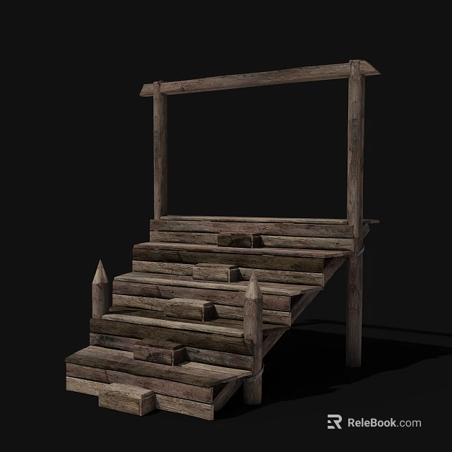 Ancient Architecture Wooden Staircase With Traditional Frame And Classic Structure Design 3d model 