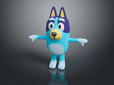Animated Blue Dog Game Movie Character With Purple Ears Big Eyes White Paws Open Arms 3d model