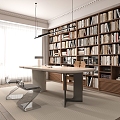 Study desk and chair combination bookcase 3d model