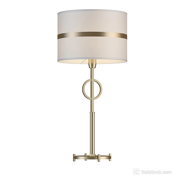 Sleek Modern Table Lamp With Gold Metal Stand And White Fabric Shade Design Detail 3d model 