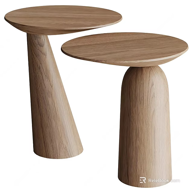 Modern Minimalist Wooden Side Tables With Round Top Natural Wood Grain And Tapered Legs 3d model 