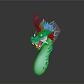 Teal Dragon Character With Blue Horn Yellow Eyes Open Mouth And Spotted Body In Cartoon Style