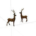 Two Decorative Deer Figurines With Antlers Standing As Ornamental Statues