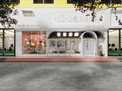 Elegant Gift Boutique Exterior with Decorative Windows Flower Displays and Lighting 3d model