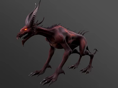 Fierce Red Horned Game and Movie Character with Glowing Eyes Sharp Fangs and Claws 3d model