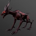 Fierce Red Horned Game and Movie Character with Glowing Eyes Sharp Fangs and Claws