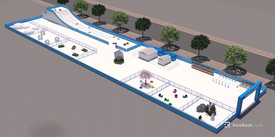 Outdoor Sports Fitness Area With Running Track Trees Recreational Equipment And Rest Areas 3d model 