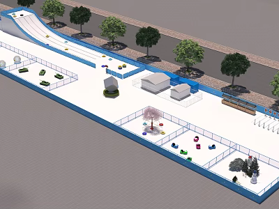 Outdoor Sports Fitness Area With Running Track Trees Recreational Equipment And Rest Areas 3d model