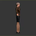 Business Woman In Brown Blazer Purple Blouse And Black Skirt Front Back View