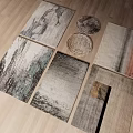 Artistic Pattern Square Rugs with Various Color Tones and Textured Designs on Wooden Surface