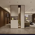 Elegant Warm Modern Living And Dining Interior With Wood Veneer And Marble TV Wall