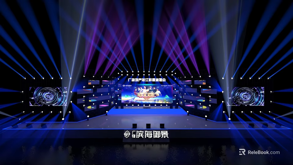 Modern Stage Setup With Purple Blue Lighting Effects And Large Display Screen 3d model 