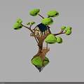 Colorful Birds Perched On Tree House Branches With Green Leaves And Small Cabin
