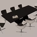Modern Dark Wood Conference Table With Black And White Chairs And Open Book