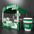 Green Coffee Stand With YES Sign Coffee Cup And Person Serving Drinks
