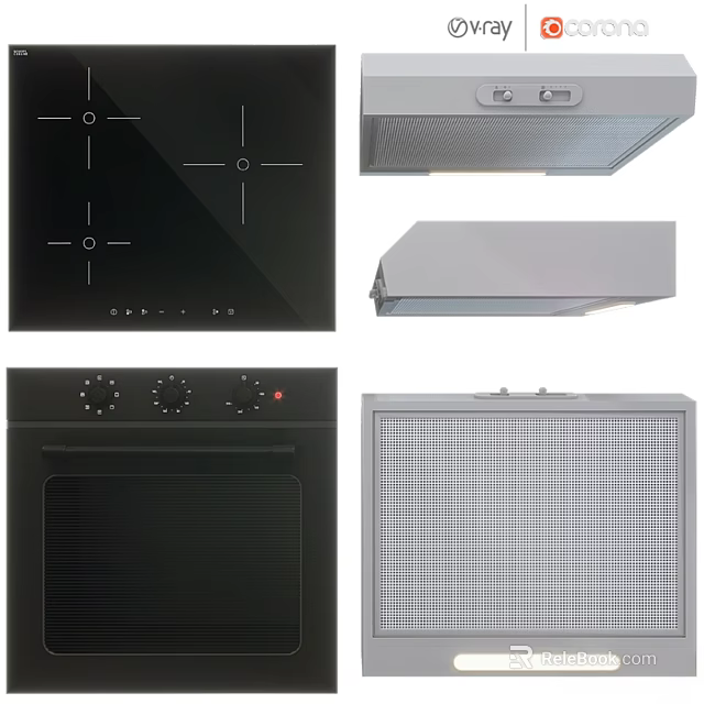 Efficient Modern Kitchen Cookware Including Electric Ceramic Hob Range Hood Oven And Filter For Cooking 3d model 