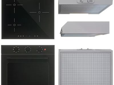 Efficient Modern Kitchen Cookware Including Electric Ceramic Hob Range Hood Oven And Filter For Cooking 3d model