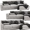 Modern Gray Sectional Sofa with Decorative Pillows and Soft Throw Blanket 3d model