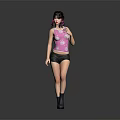 Game Movie Character With Double Ponytail Pink Tank Top Black Shorts And Black Boots