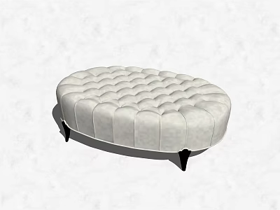 Elegant Oval Tufted Ottoman With Light Gray Leather And Black Legs 3d model