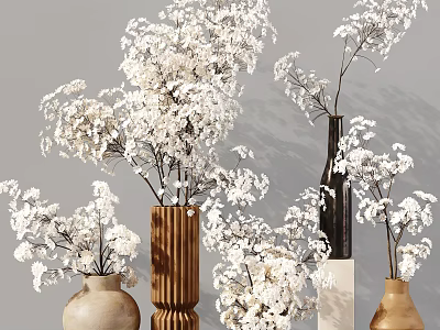 White Flower Arrangements In Decorative Vases With Various Designs For Home Decor 3d model