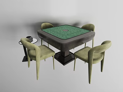 Modern Entertainment Table With Green Tabletop Four Chairs And Side Table 3d model