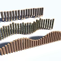 Stone Wood Cylindrical Decorative Elements Arranged In Various Curved And Straight Patterns 3d model