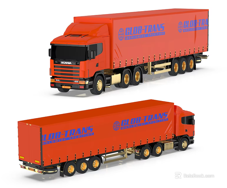 Two Orange General Trans Heavy Duty Commercial Trucks For Logistics Transportation Services 3d model 