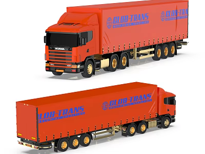 Two Orange General Trans Heavy Duty Commercial Trucks For Logistics Transportation Services 3d model