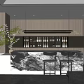 Modern Sales Office Reception Area With Marble Counter Black Bar Stools And Decorative Plants