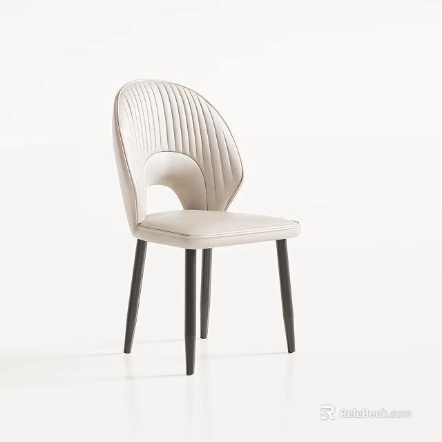 Ivory Modern Dining Chair With Vertical Stripe Backrest Black Legs And Comfortable Seat 3d model 