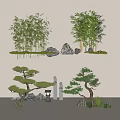 New Chinese style landscape landscape landscape sketch courtyard landscape tree courtyard sketch bamboo pine tree 3d model