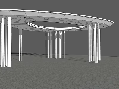 Modern Circular Pavilion Design With White Columns And Grid Floor Paving 3d model