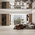 Bright Spacious Modern Duplex Living Room With Warm Wood Finishes And Cozy Furniture Sets