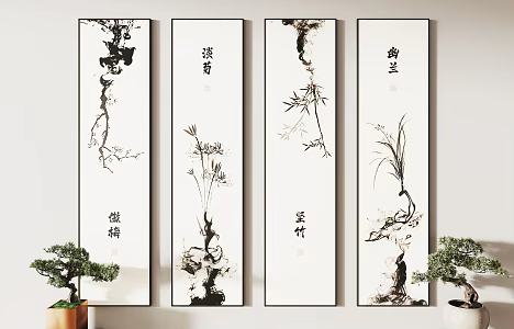 New Chinese Plant Painting Hanging Paintings 3d model