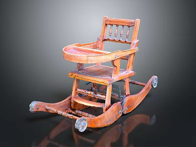 Vintage Wooden Baby Rocking Chair With Classic Design And Rocking Base 3d model