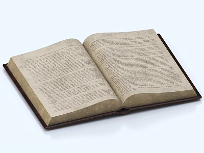 Open Antique Book With Brown Cover Aged Paper And Text Pages 3d model