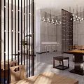 Hotel Mahjong Room Modern Design With Partition Chandeliers And Comfortable Tables Chairs