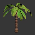 Tropical Green Leafy Palm Plant With Brown Textured Trunk On Dark Background