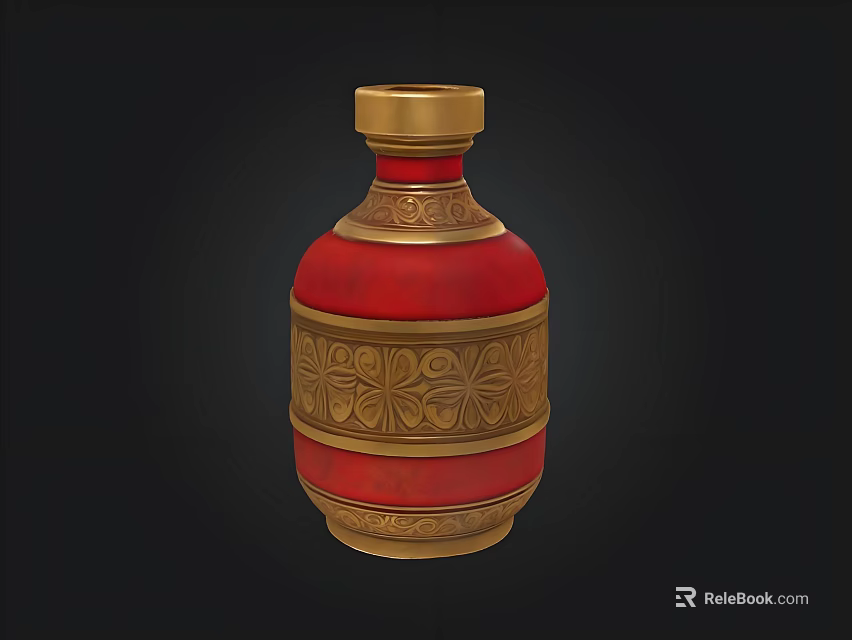 Luxurious Red Perfume Bottle Design Featuring Gold Accents And Engraved Floral Patterns 3d model 