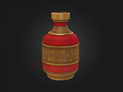 Luxurious Red Perfume Bottle Design Featuring Gold Accents And Engraved Floral Patterns 3d model