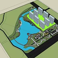 Scenic Urban Garden Landscape with Lake Lush Trees Modern Buildings and Green Spaces