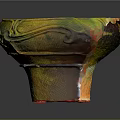 Decorative Ceramic Bowl With Yellow Green Glaze And Carved Patterns On Base