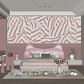 Kids Room Interior Design With Pink White Zebra Stripe Wallpaper And Pink Headboard