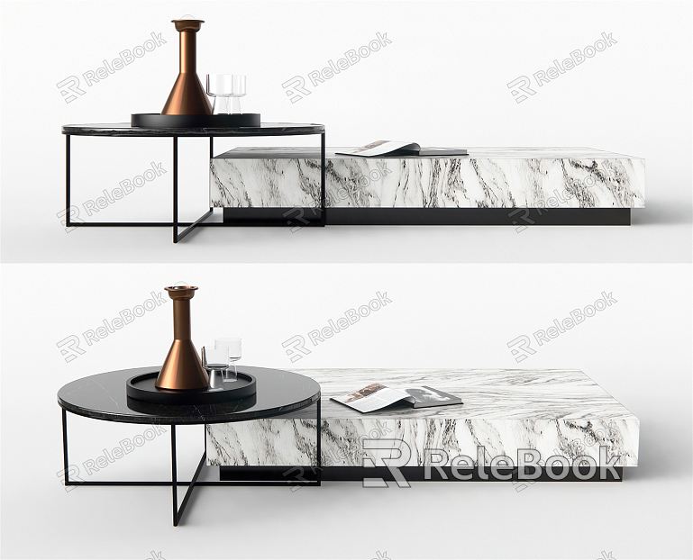 Modern Coffee Table Side Table Low Table Round Table Round Coffee Table Marble Coffee Table Ornaments Tea Set model