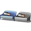 Modern Two Seater Sofas in Blue and Gray with Black and Orange Cushions 3d model