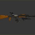 Pixel Style Assault Rifle Weapon Featuring Orange Black Design and Scope Sight 3D Render 3d model